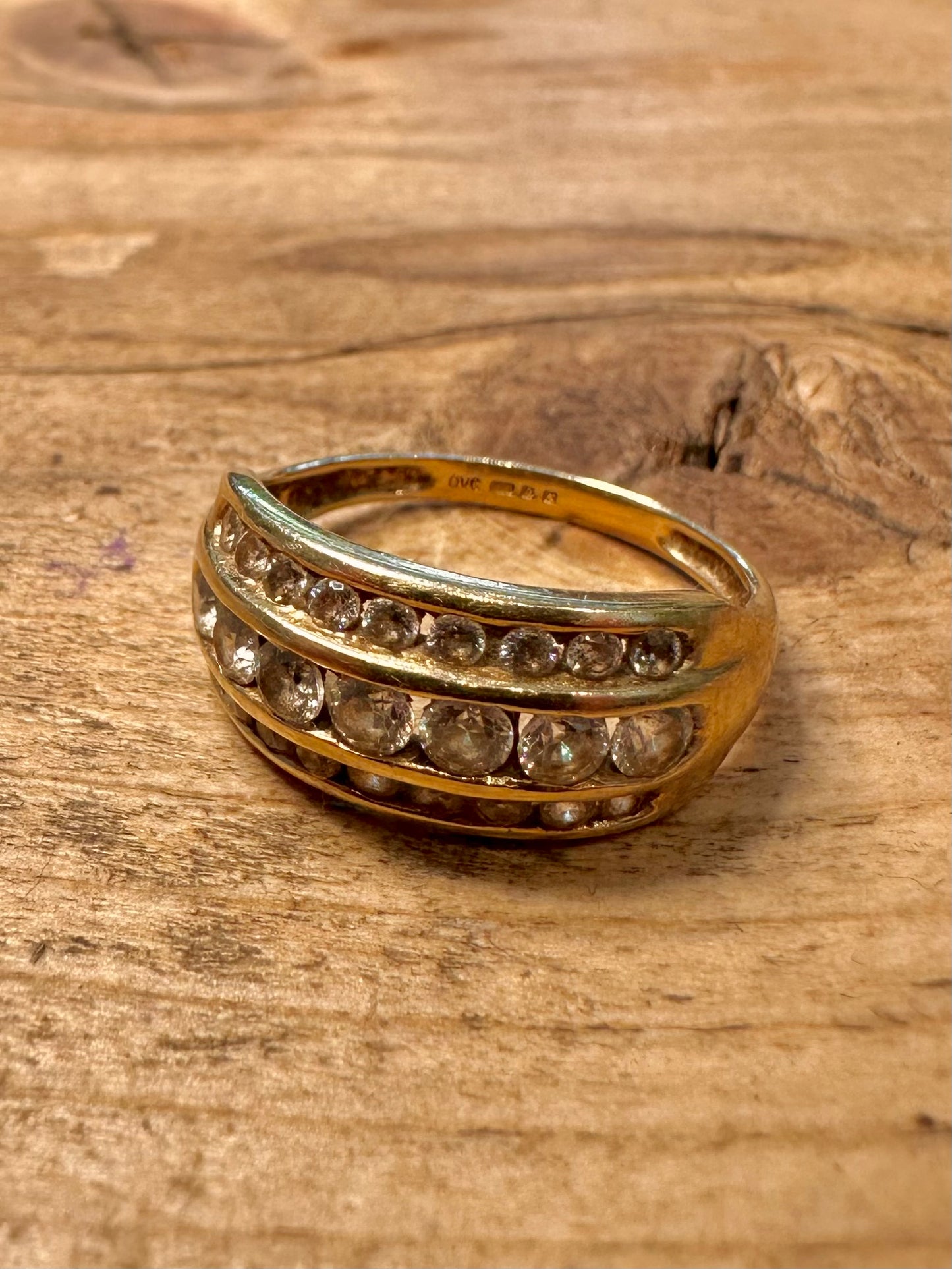 Modern 2004 14ct Gold White Stones 585 Size N1/2 Ring