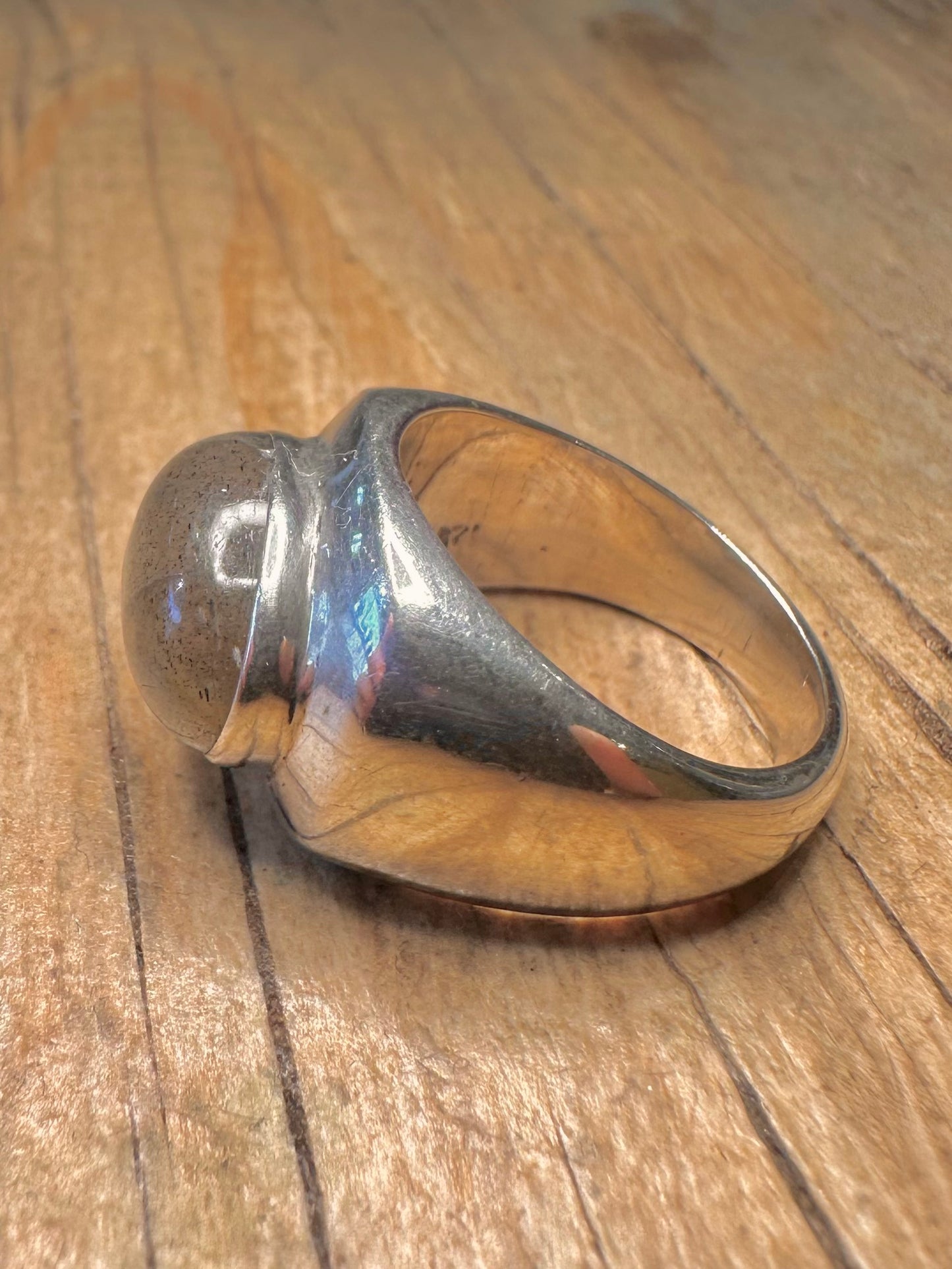 Modernist klobiger Labradorit Oval 925 Sterling Silber Ring Größe N