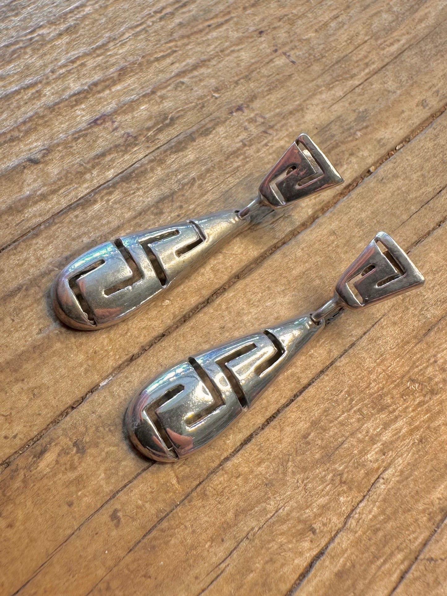 Greek Key Dangle 925 Sterling Silver Earrings