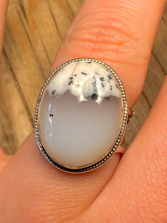 Abstract Dendritic Oval 925 Sterling Silver Size P1/2 Ring