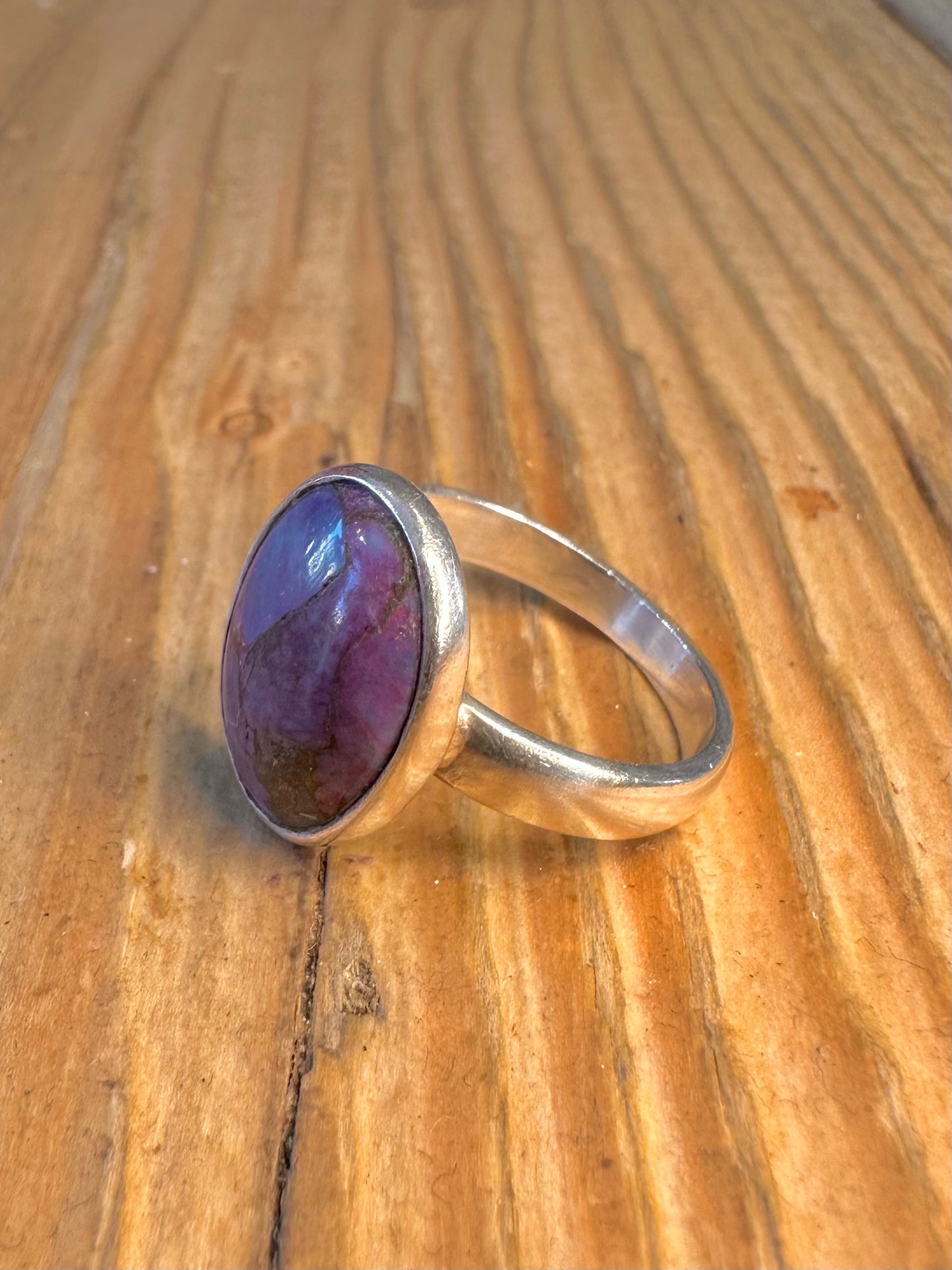 Purple Copper Turquoise Oval 925 Sterling Silver Size N Ring