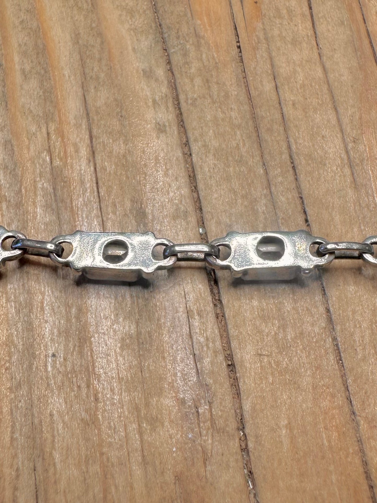 Vintage CZ Rectangle T Bar 925 Sterling Silver 7.3 inch Bracelet