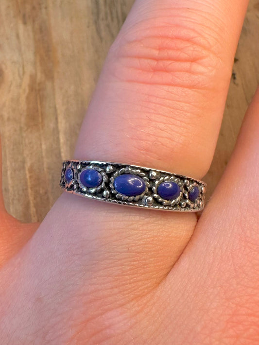 Lapis Ornate Band 925 Sterling Silver Size Q Ring