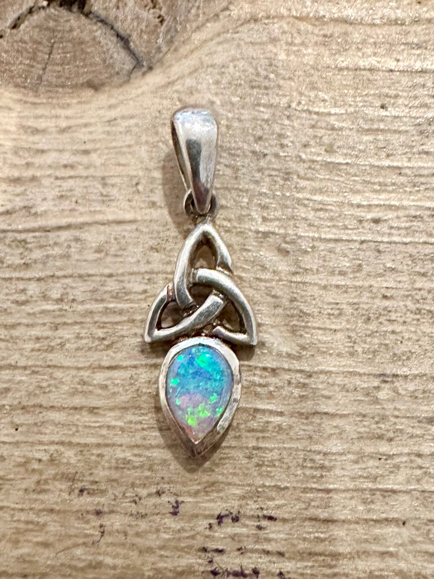 Vintage Simulated Opal Celtic 925 Silver Pendant