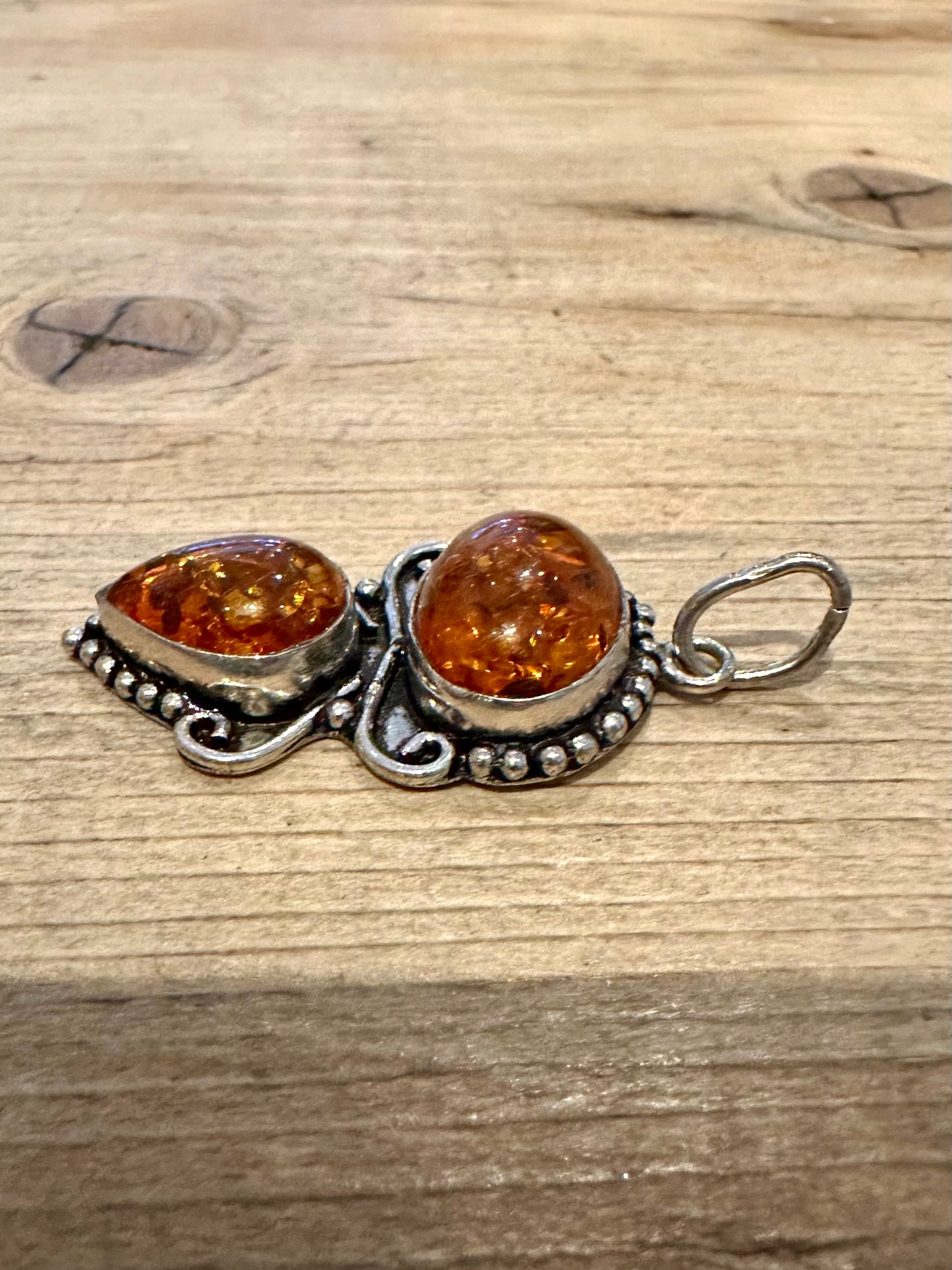 Vintage Ornate Amber 925 Silver Pendant