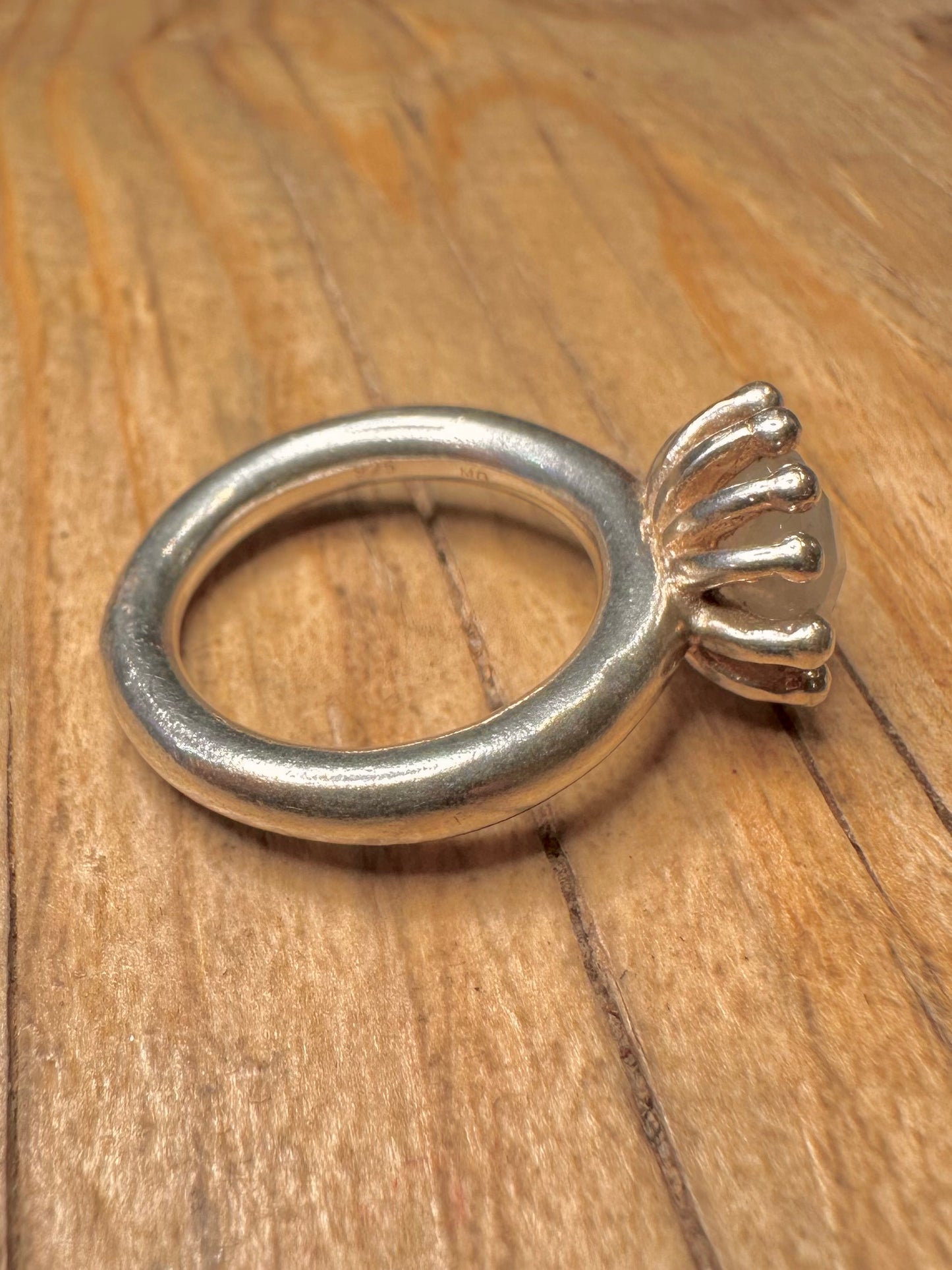 Modernist Moonstone Claw Mount 925 Sterling Silver Size Q Ring