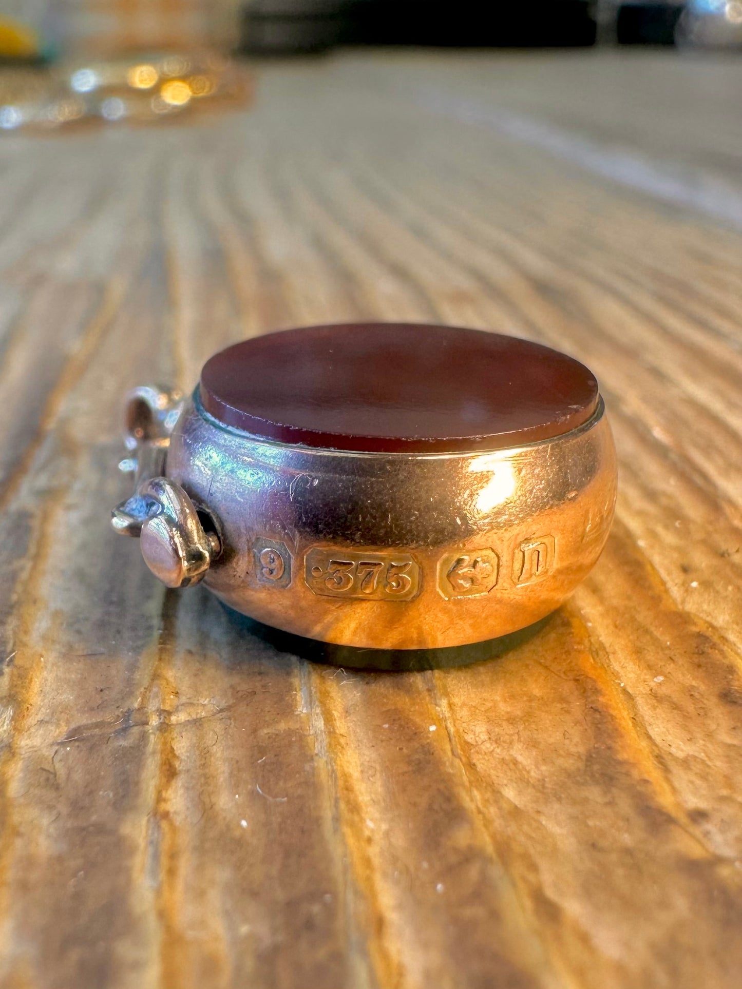 Antique 1912 9ct Gold Spinning Fob Carnelian and Bloodstone Pendant