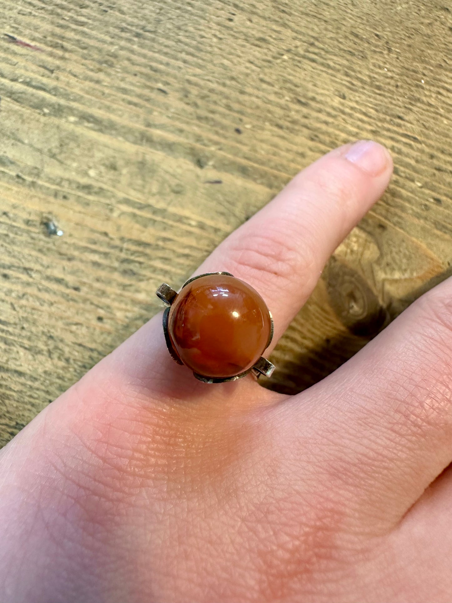 Abstract Banded Agate Orange 925 Silver Size N Ring