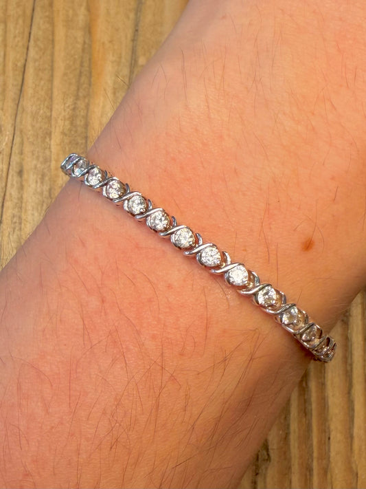 Tennis White Cubic Zirconia 925 Sterling Silver 7.25 inch Bracelet