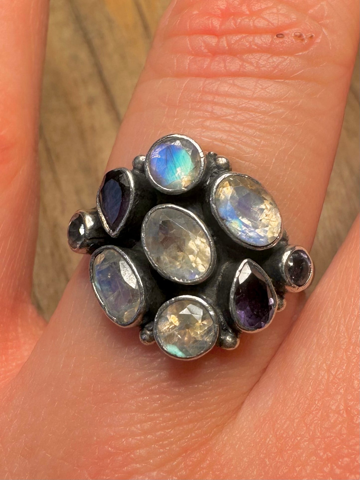 Vintage Moonstone and Amethyst 925 Sterling Silver Size R Ring
