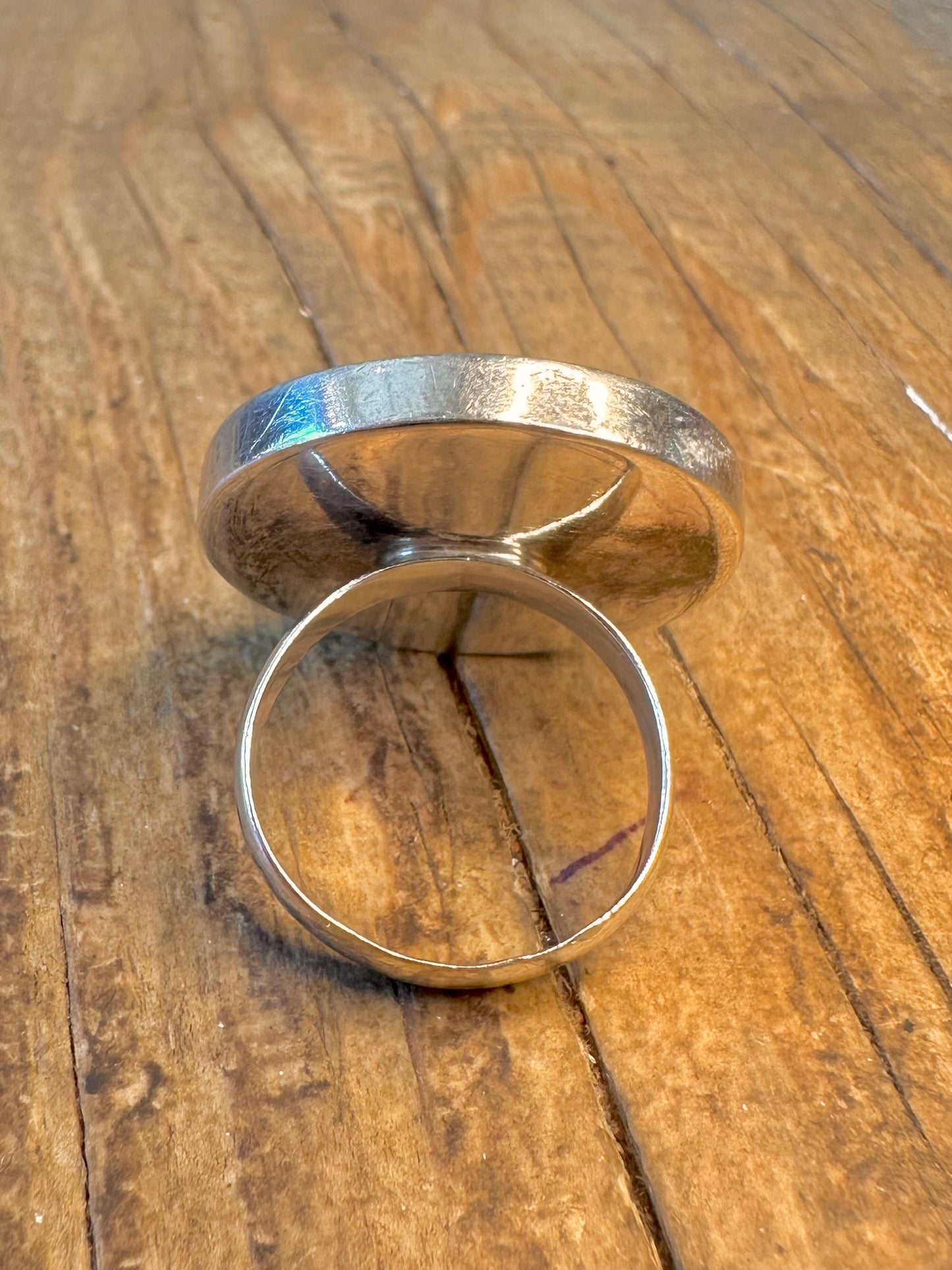 Blue Mother of Pearl Circle 925 Sterling Silver Size N Ring