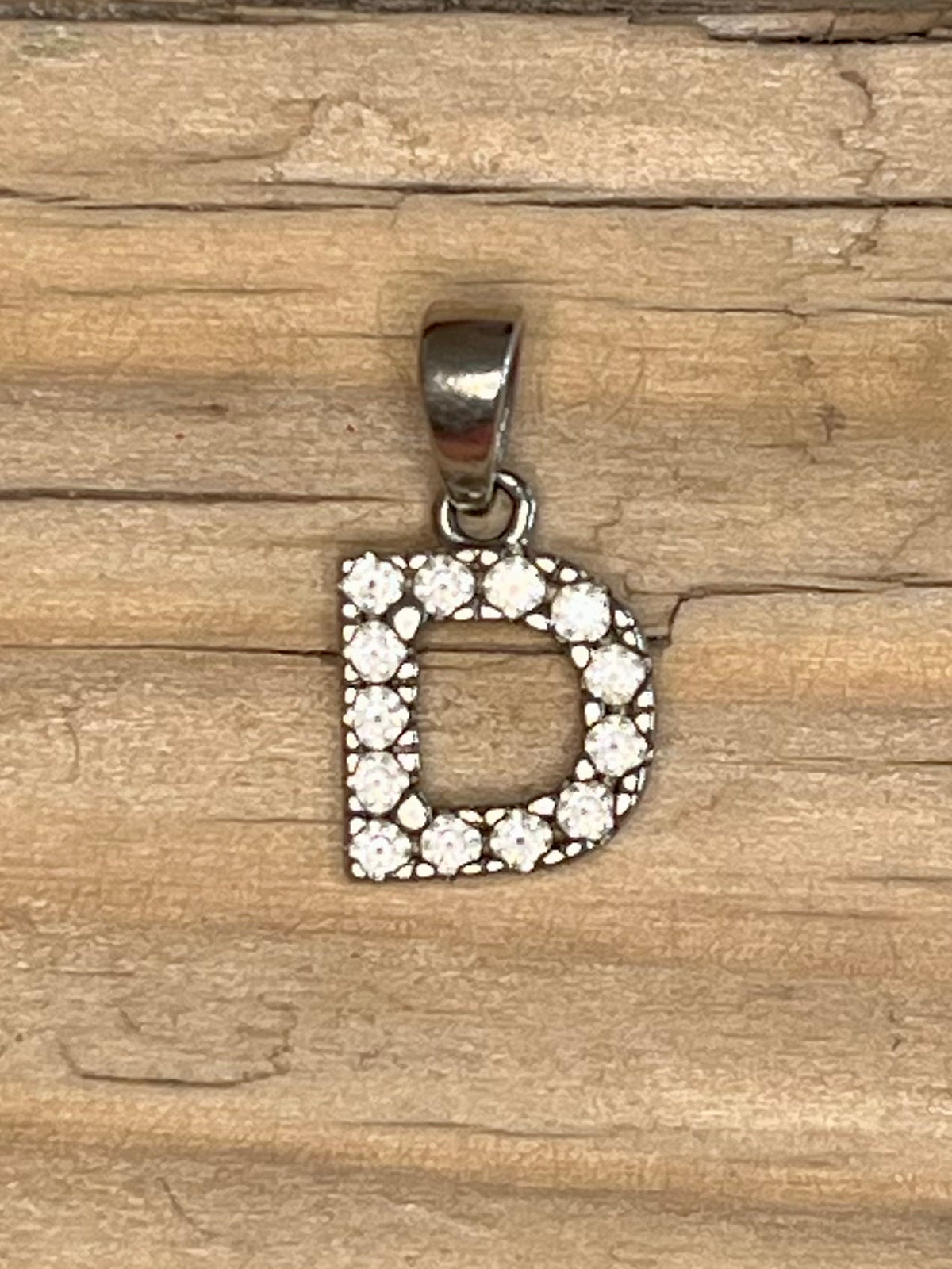 Small Rhinestone D 925 Sterling Silver Pendant