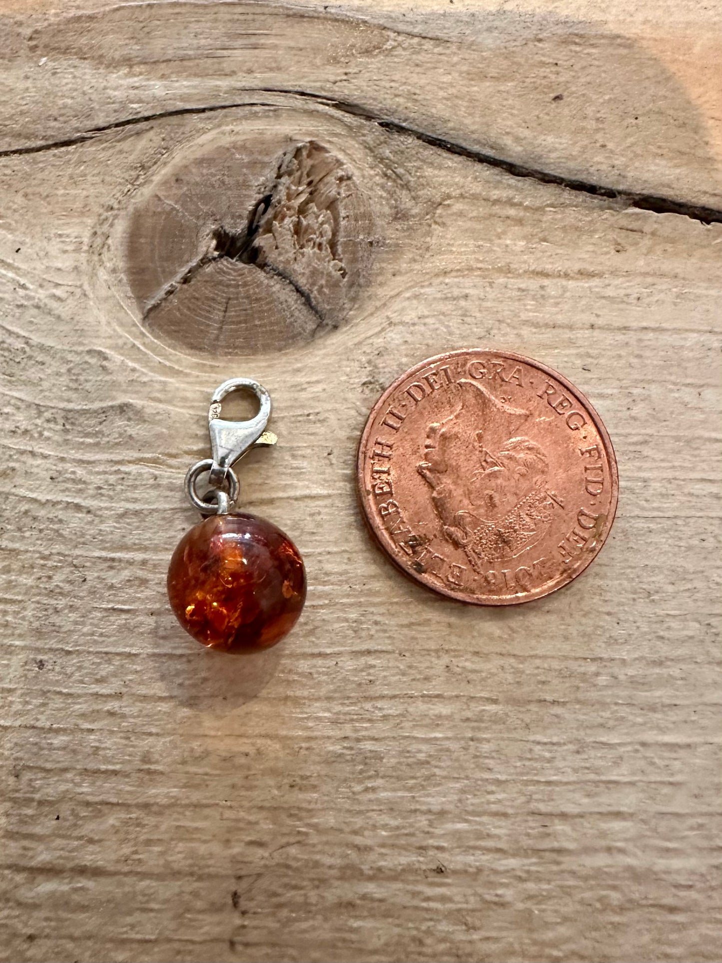 Vintage Amber Ball Clasp 925 Silver Pendant