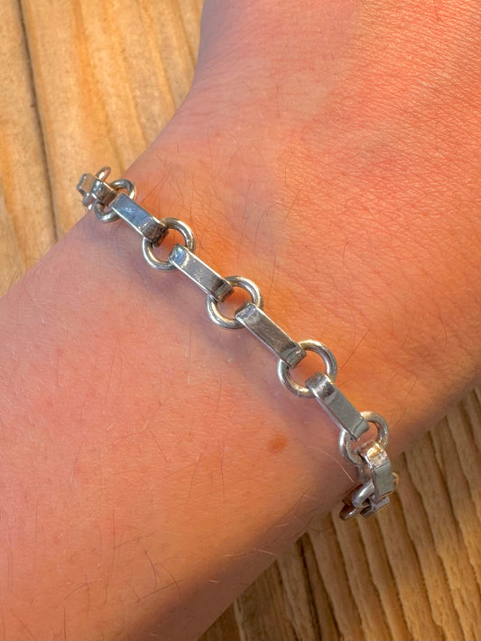 Vintage Abstract Chain Link 925 Sterling Silver 7.8 inch Bracelet