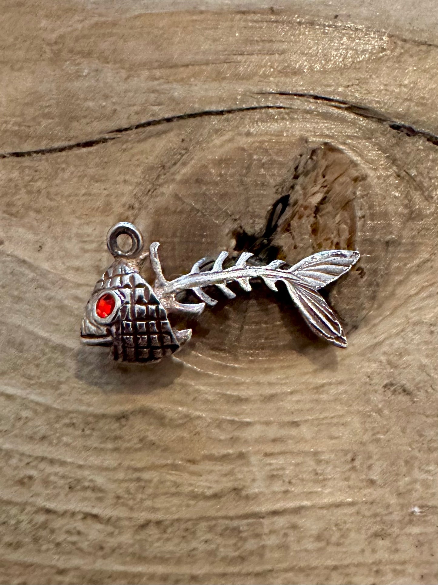 Vintage Fish Head and Bones 925 Silver Charm Pendant