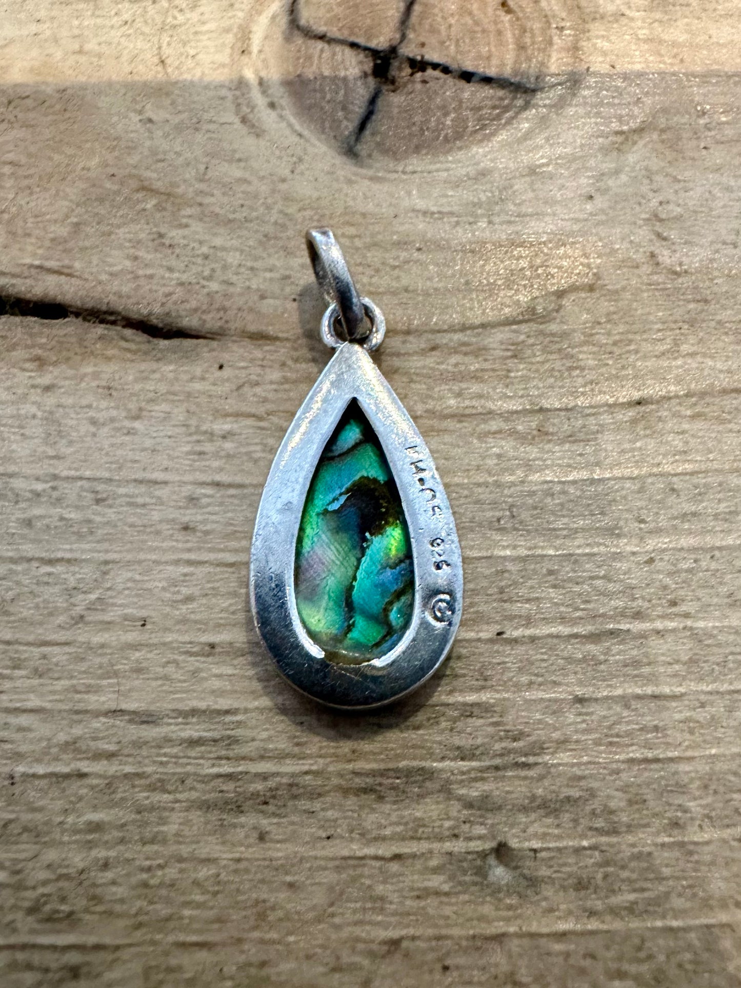 Vintage Abalone Tear Drop 925 Silver Pendant