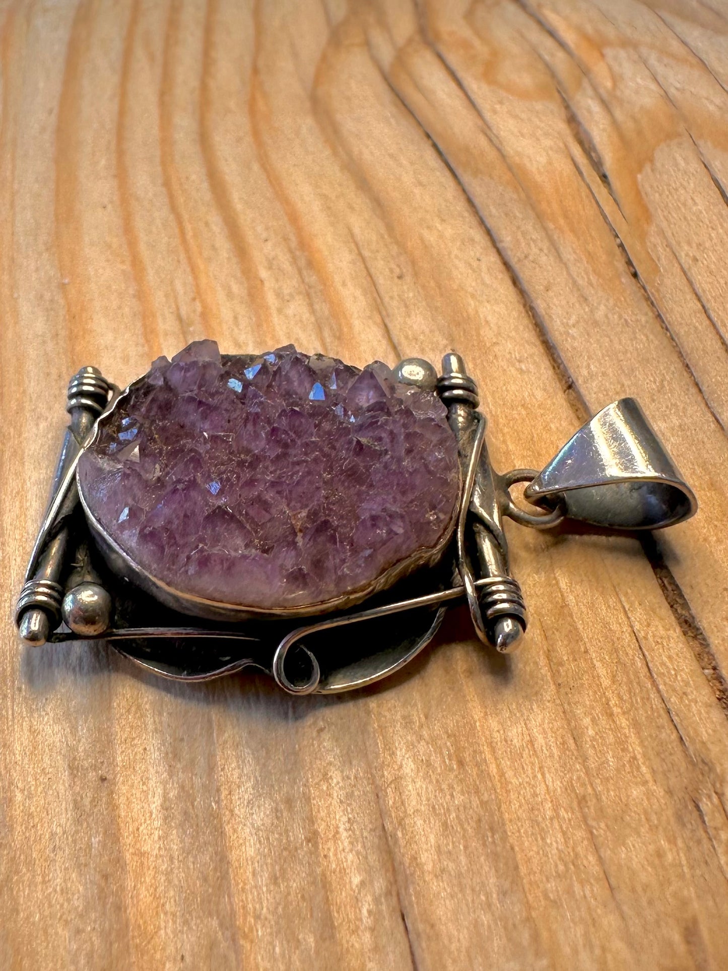 Vintage Abstract Raw Amethyst 925 Silver Pendant