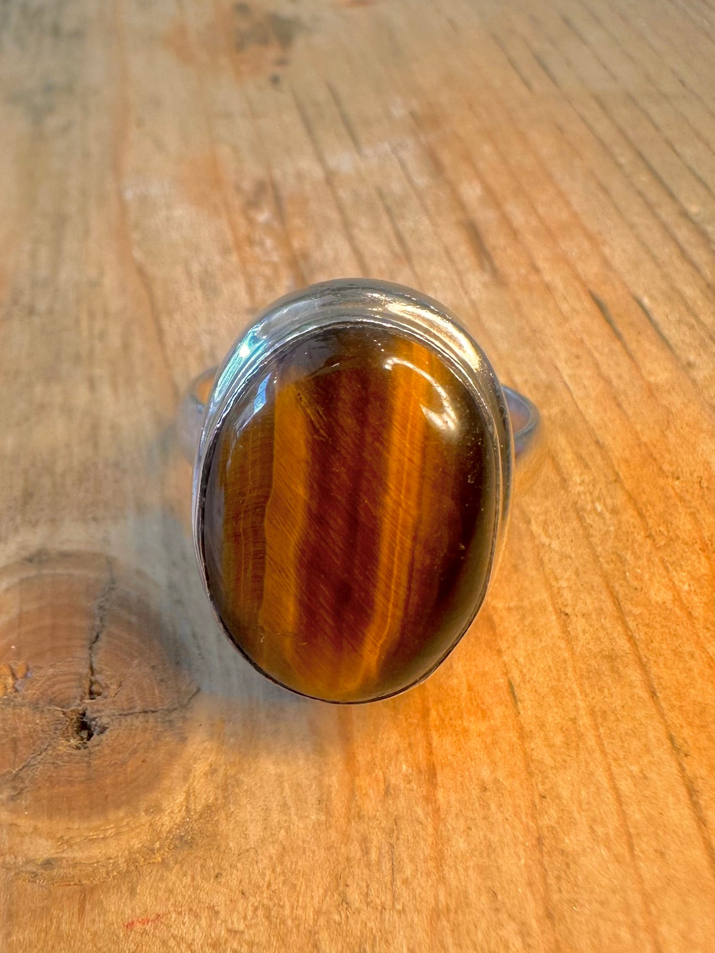 Tigers Eye Oval 925 Sterling Silver Size Q Ring