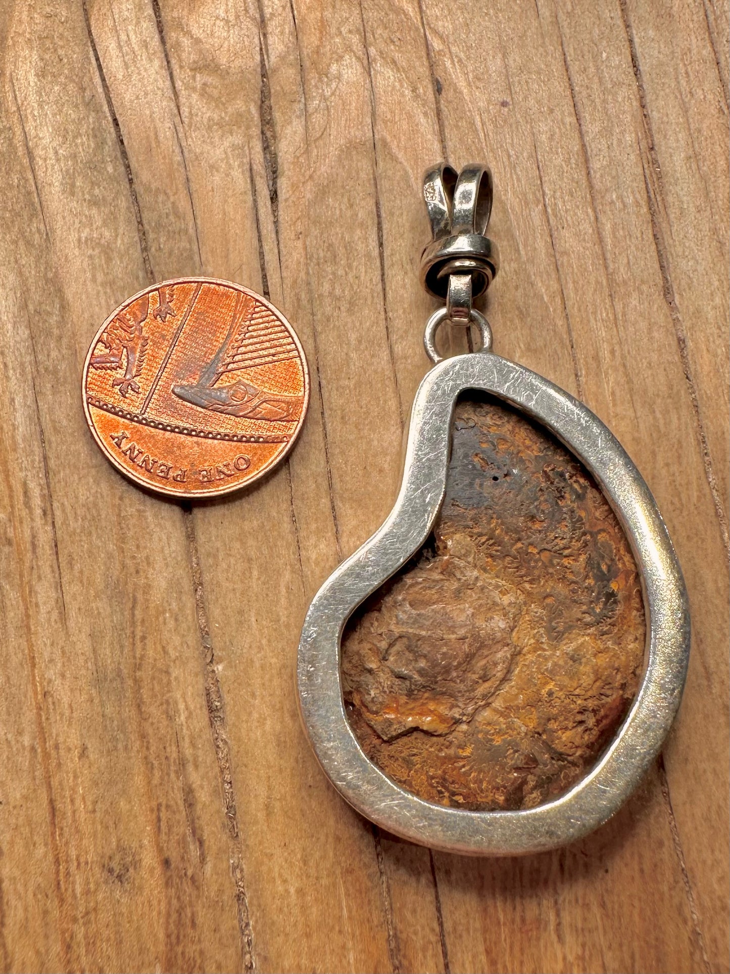 Vintage Ammonite Fossil 925 Sterling Silver Pendant