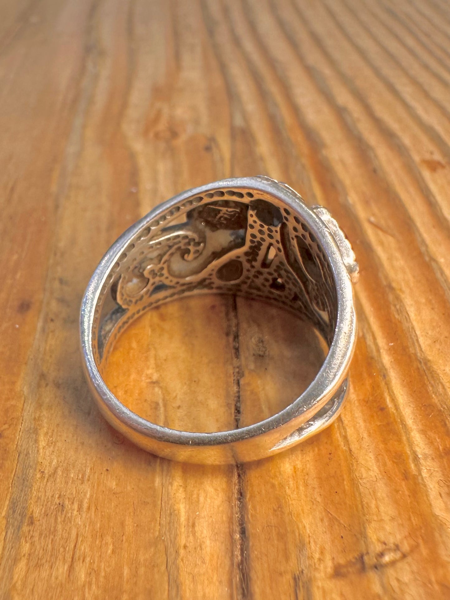 Southwestern Mussel Shell Floral 925 Sterling Silver Size P Ring