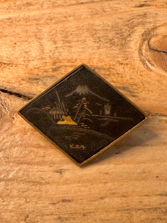 Vintage Japanese Damascene 24k Gold on Silver Brooch