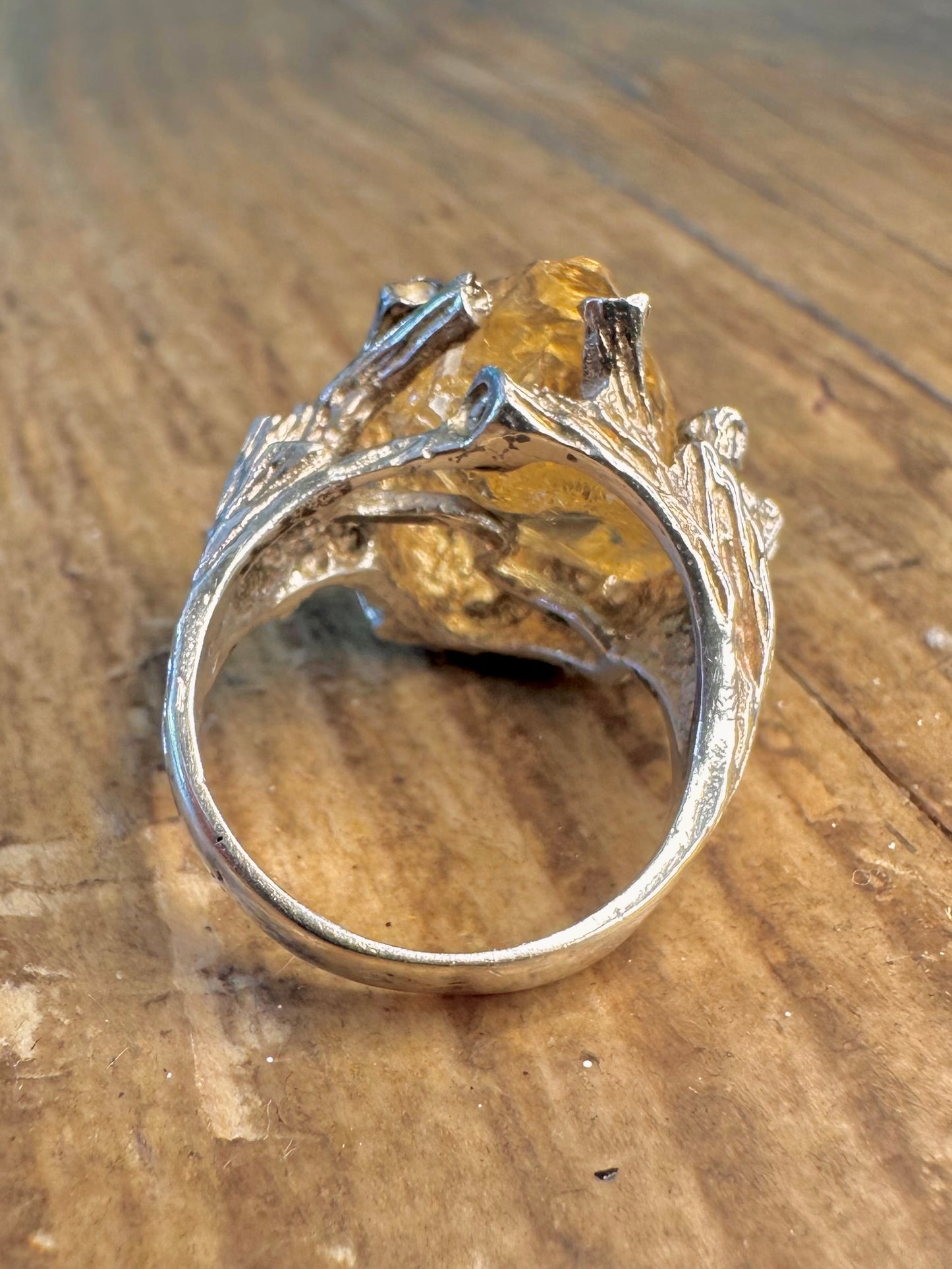Brutalist 1975 Bio-Berg-Citrin 925 Sterlingsilber Ring Größe K