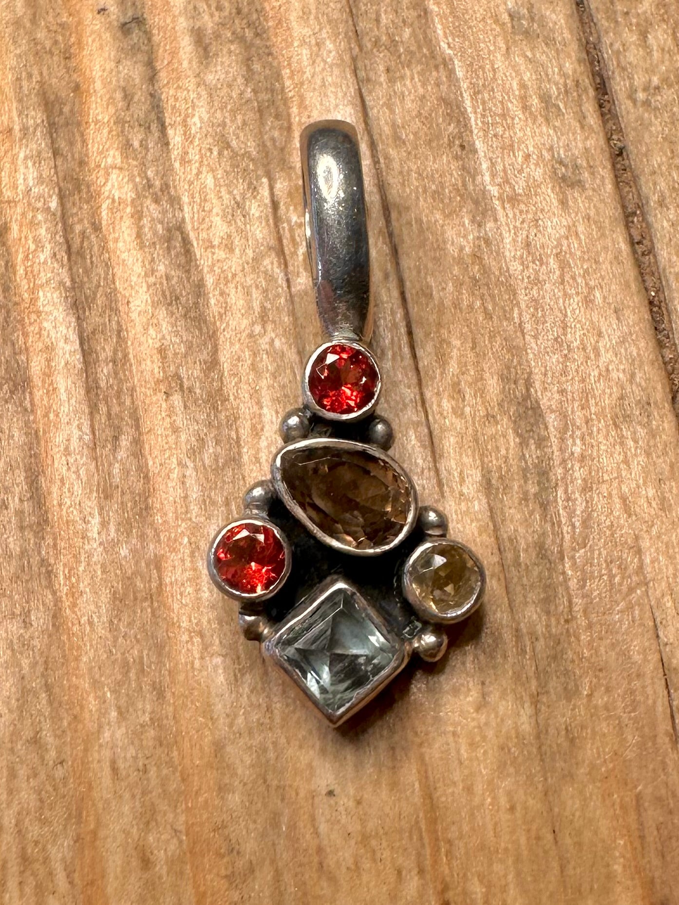 Vintage Multi Gemstone 925 Sterling Silver Pendant