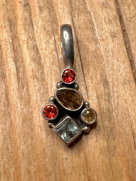Vintage Multi Gemstone 925 Sterling Silver Pendant