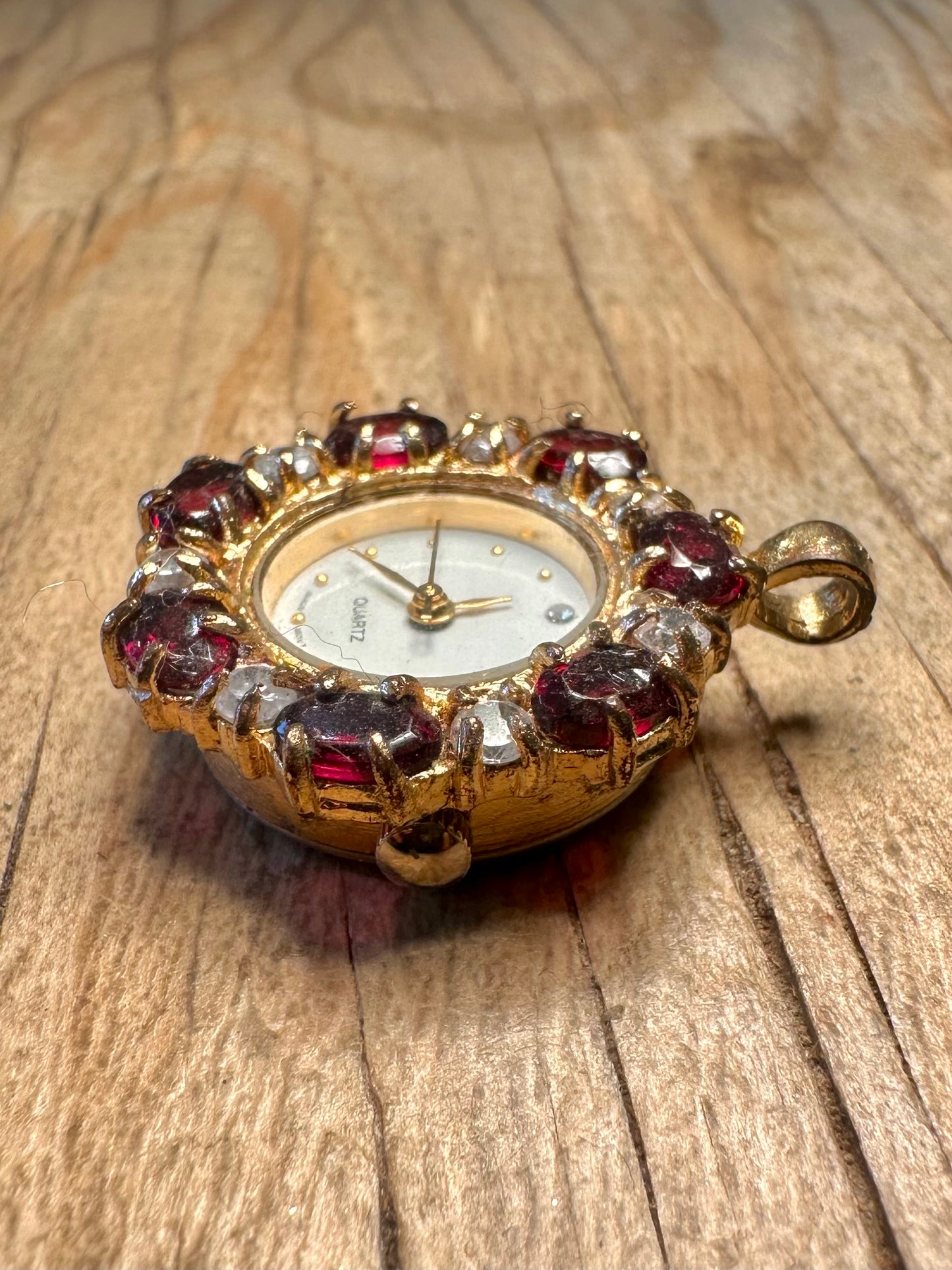 Vintage Garnet Quarts Clock Costume Pendant