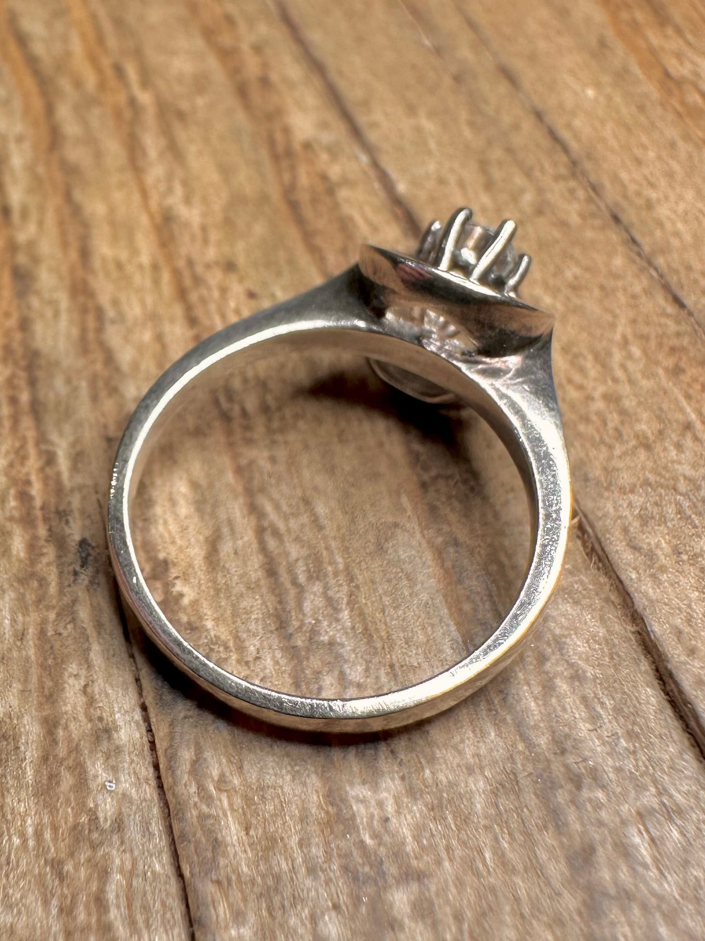 Vintage Scandinavian Style White Stone 925 Sterling Silver Size M Ring