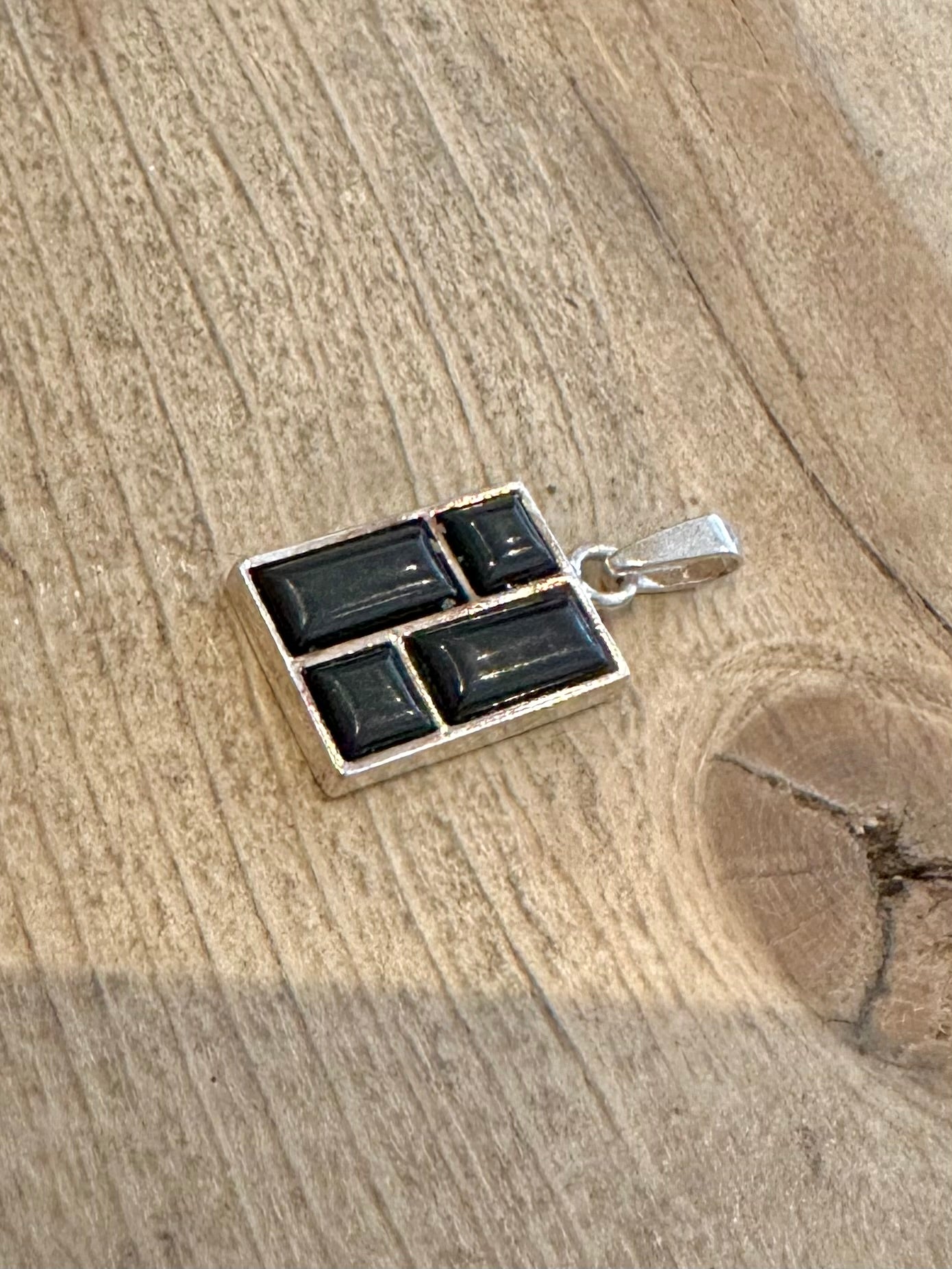 Abstract Black Rectangle 925 Silver Pendant