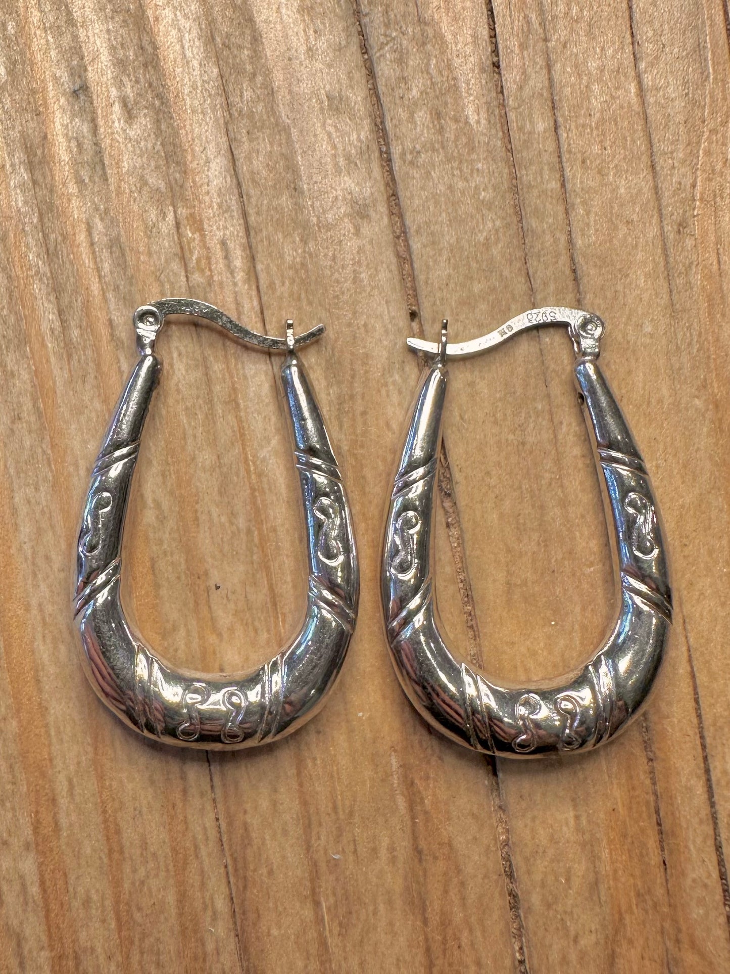 Vintage Engraved Hoops 925 Sterling Silver Earrings