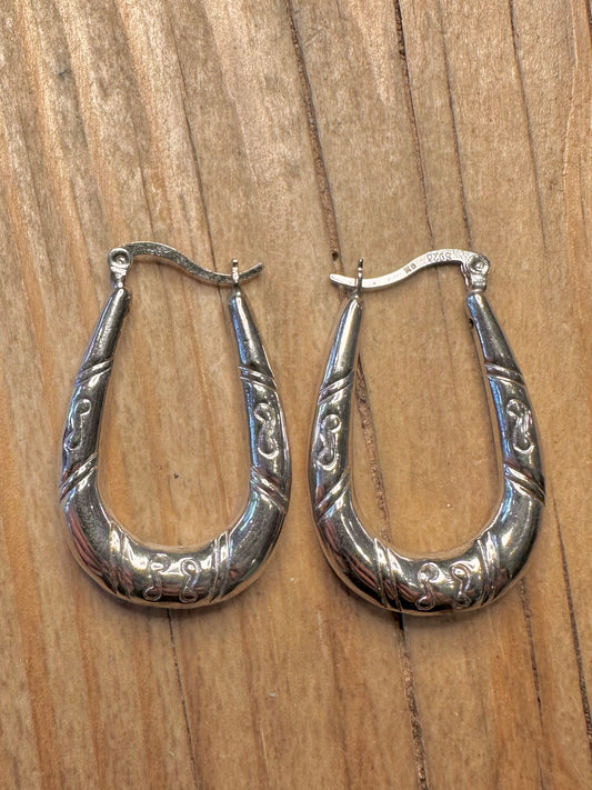 Vintage Engraved Hoops 925 Sterling Silver Earrings