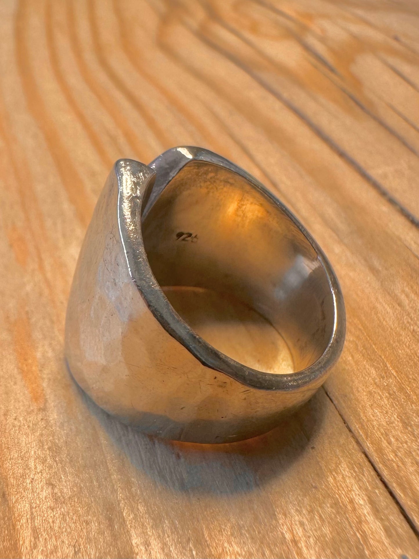 Abstract Gap Hammered 925 Silver Size M Ring