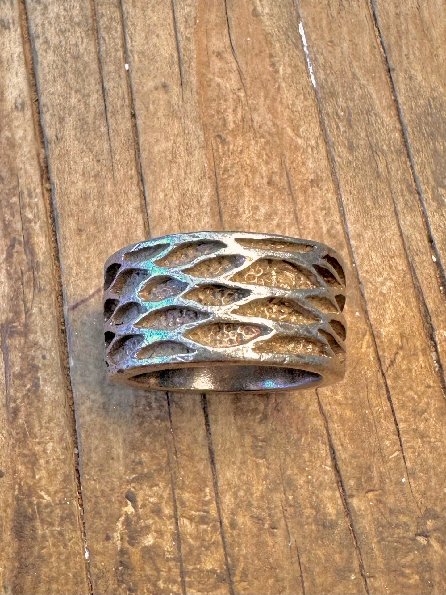 Abstract Chunky Hammered 925 Sterling Silver Size T Ring