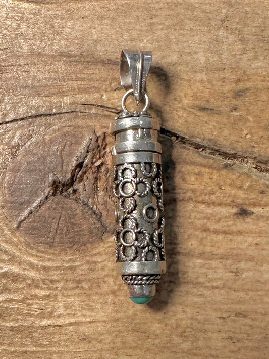 Modern Prayer Cylinder Box Turquoise 925 Silver Pendant