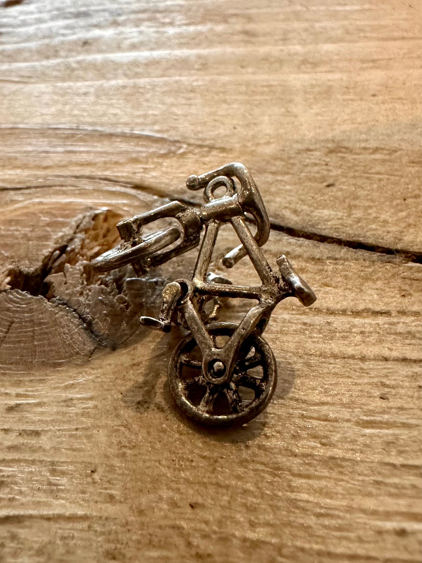 Vintage Bicycle Articulated 925 Silver Charm Pendant