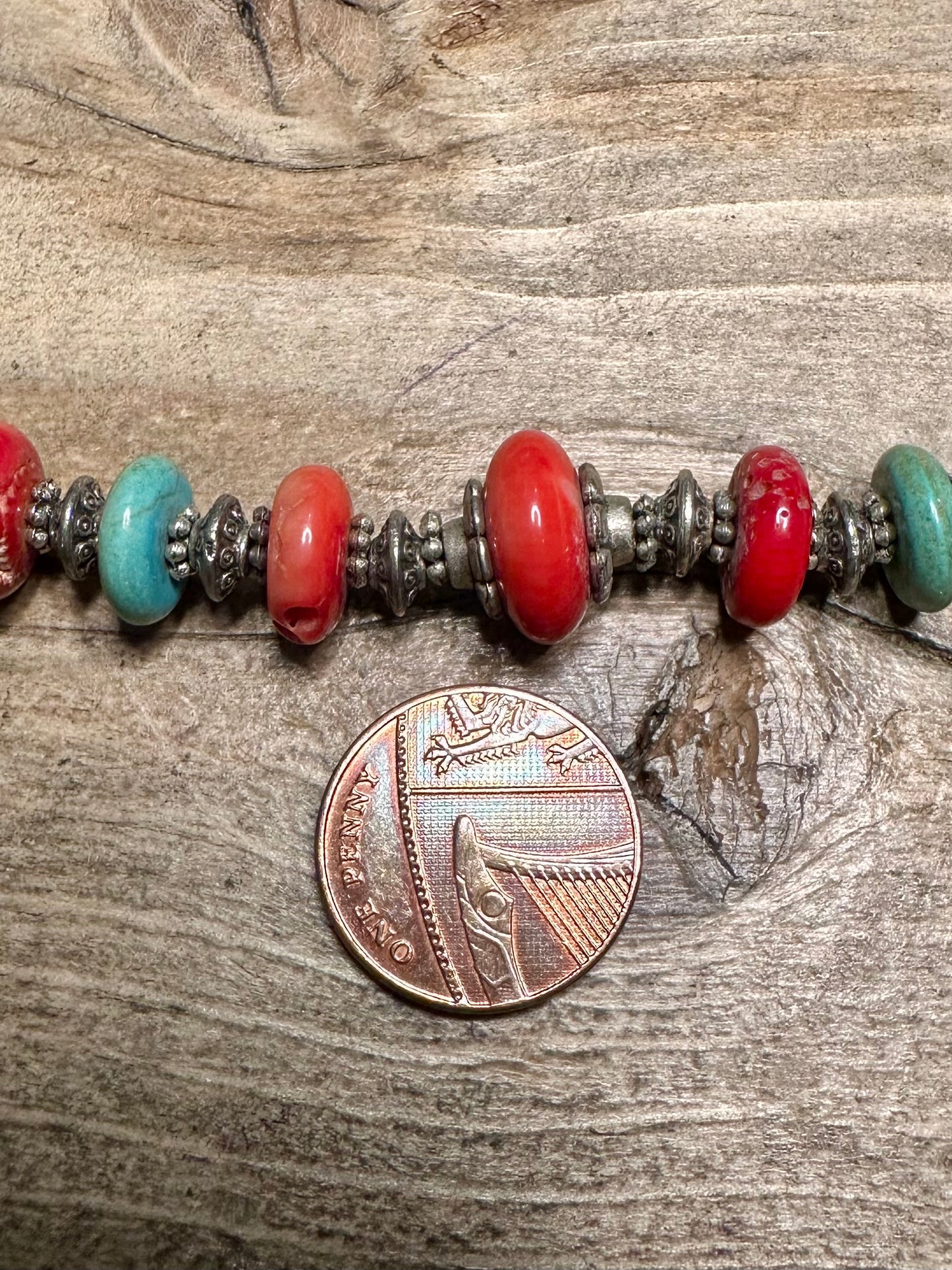 Vintage Raw Coral and Turquoise Costume Bracelet