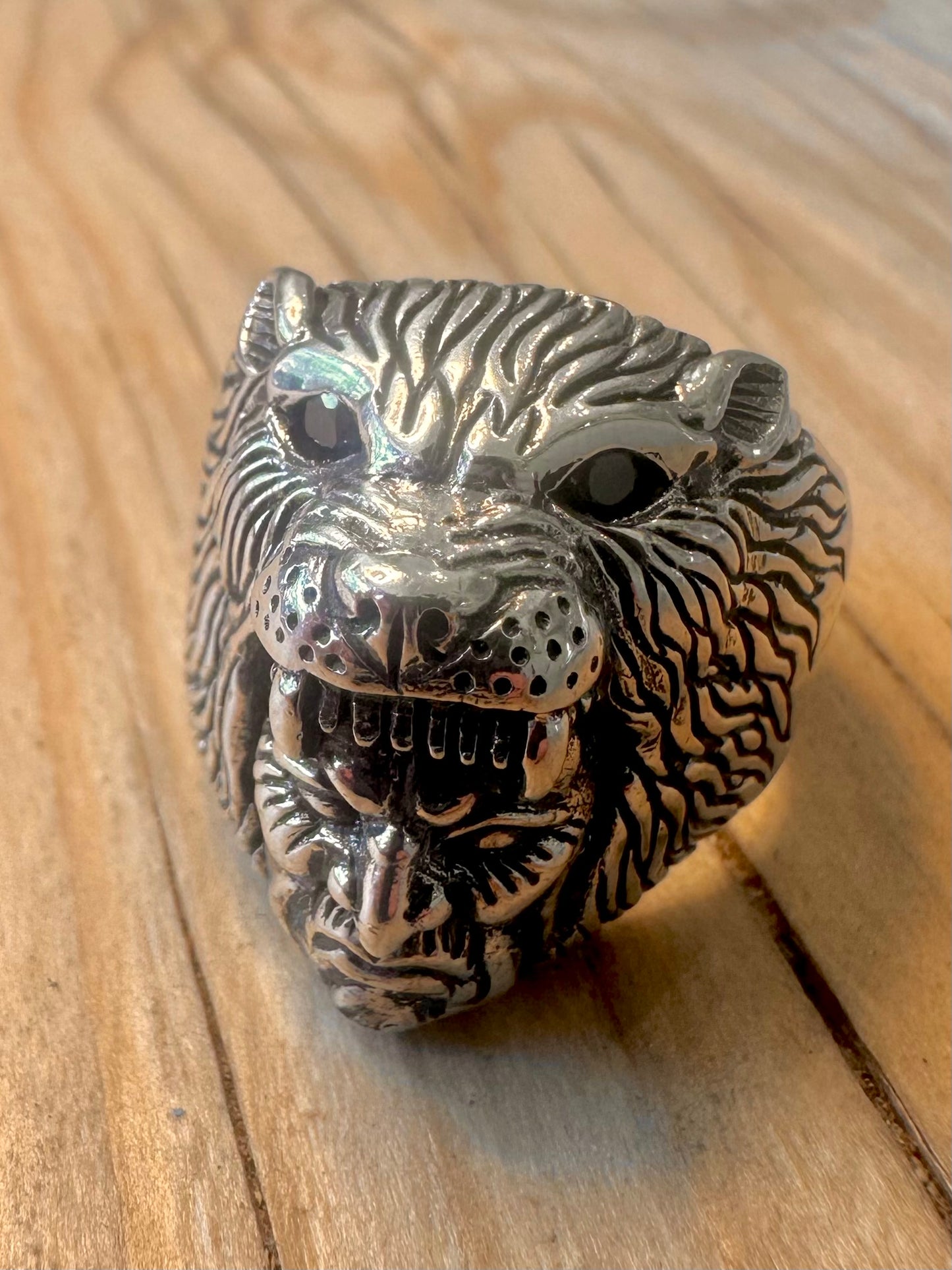 Vintage Native American Head Lion 925 Silver Size Z Ring