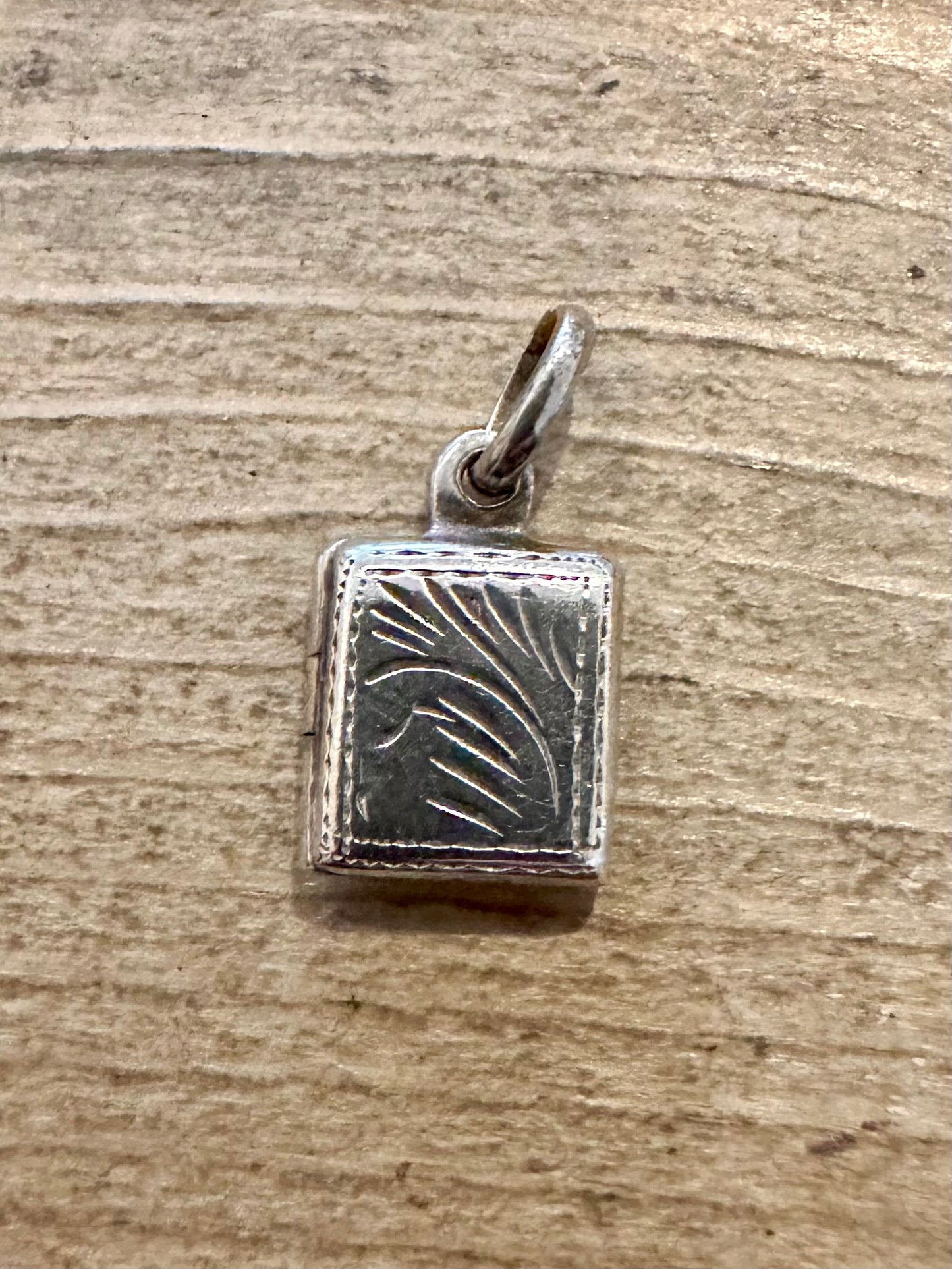 Vintage Small Square Engraved 925 Silver Locket Pendant