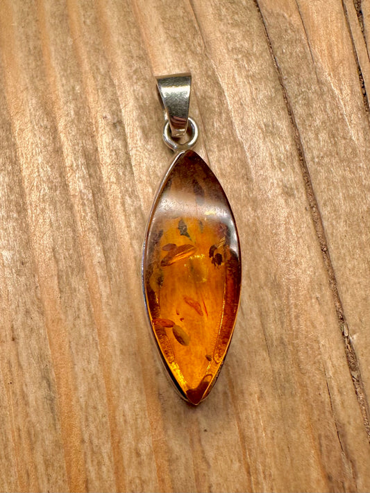 Vintage Amber 925 Sterling Silver Pendant