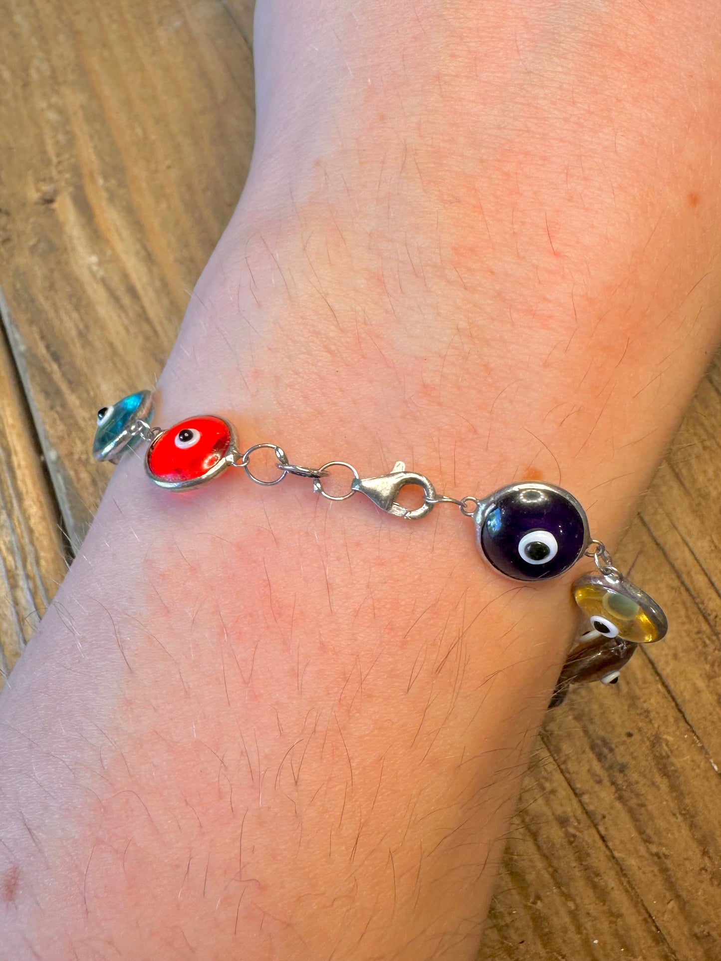 Evil Eye Multi Coloured 925 Sterling Silver 7.4 inch Bracelet