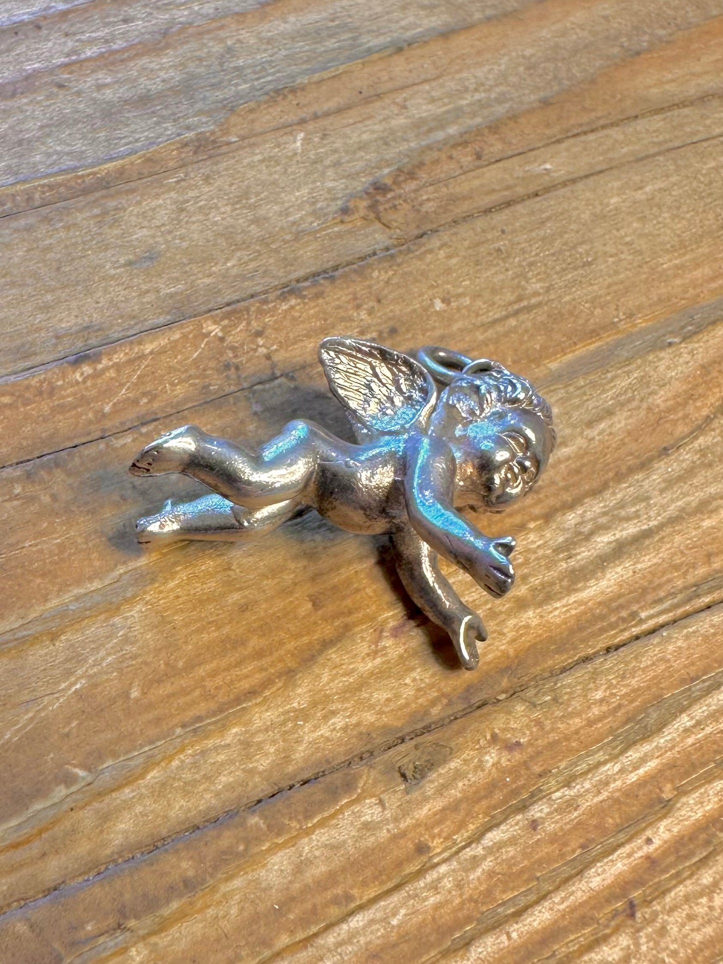 Large Cherub Art Deco Style 925 Sterling Silver Pendant