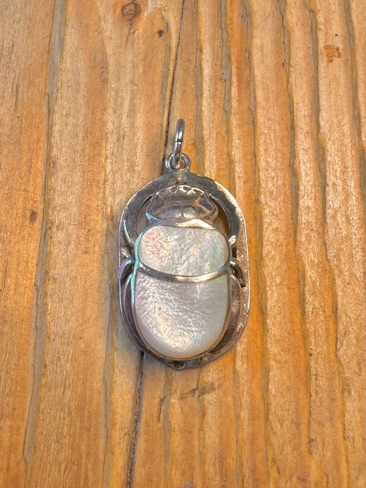 Mother of Pearl Scarab 925 Sterling Silver Pendant