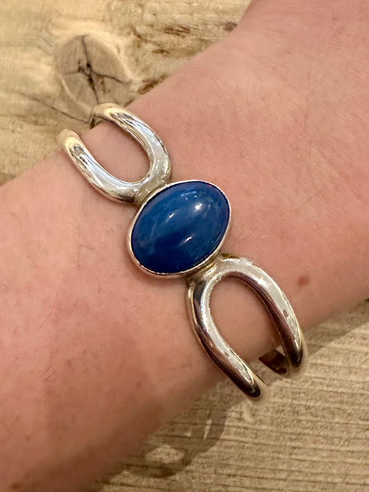 Vintage Blue Stone Agate Cuff 925 Silver Mexico Bangle