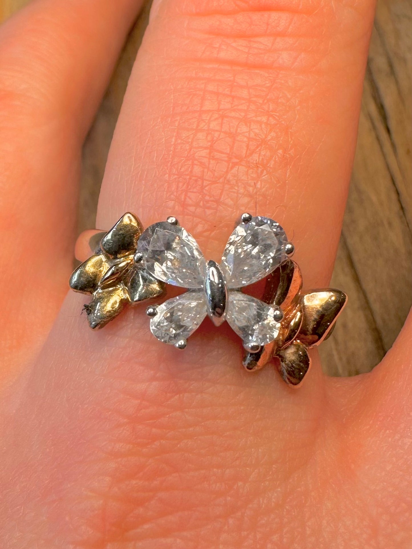 Modern DQCZ Butterflies Gold Plate and 925 Sterling Silver Size U Ring