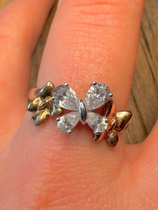 Moderner DQCZ Schmetterling, vergoldet und 925er Sterlingsilber, Ringgröße U