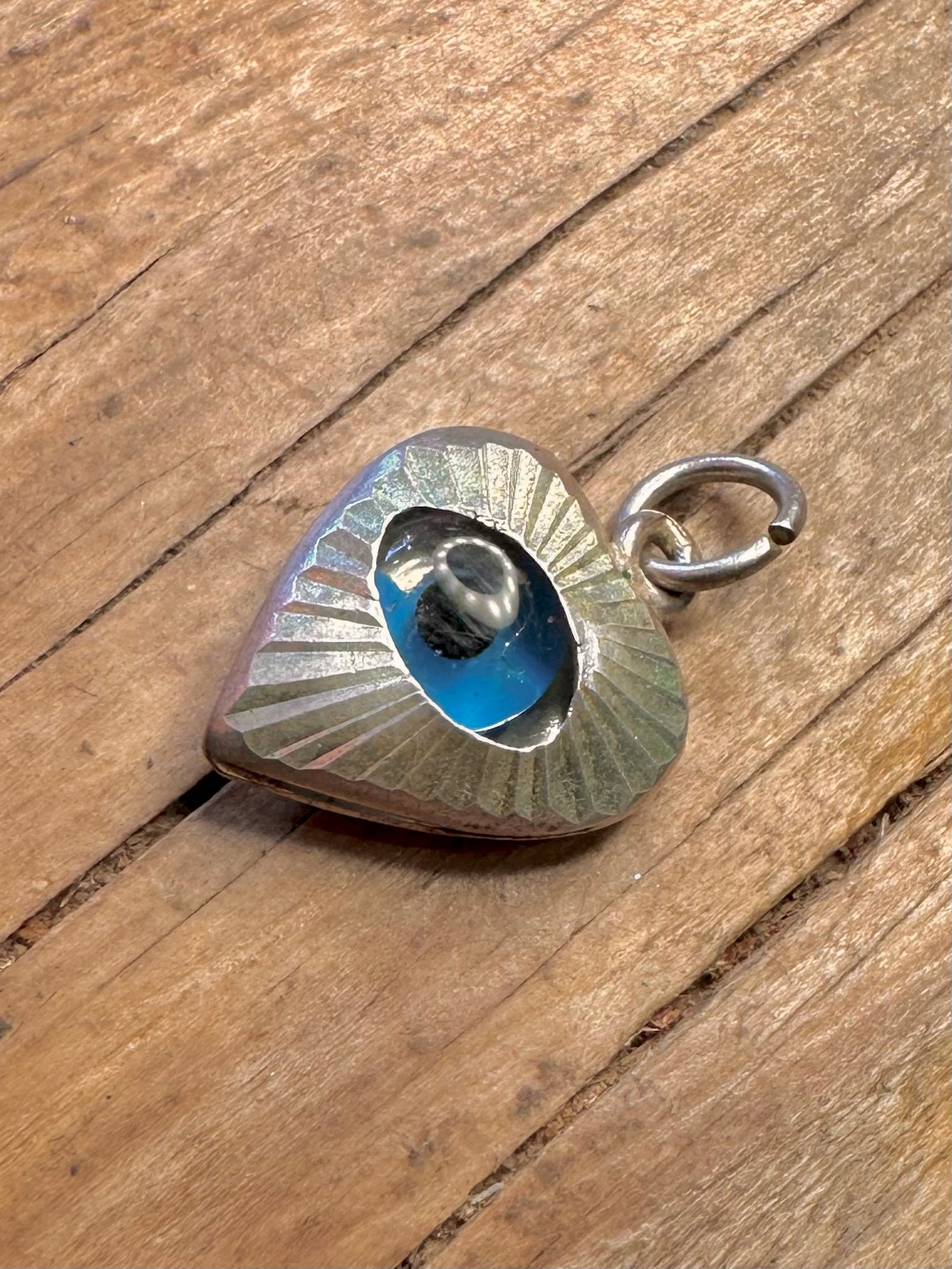 Vintage Herz-Anhänger aus 925er Sterlingsilber mit bösem Blick