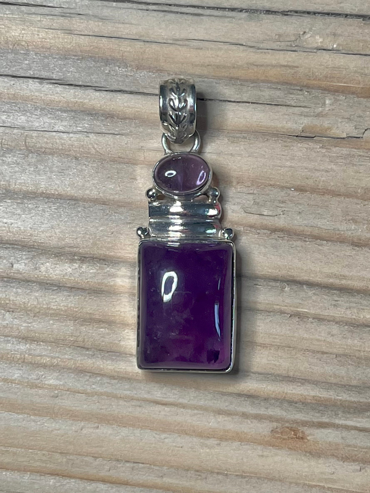 Rectangular Double Amethyst 925 Sterling Silver Pendant