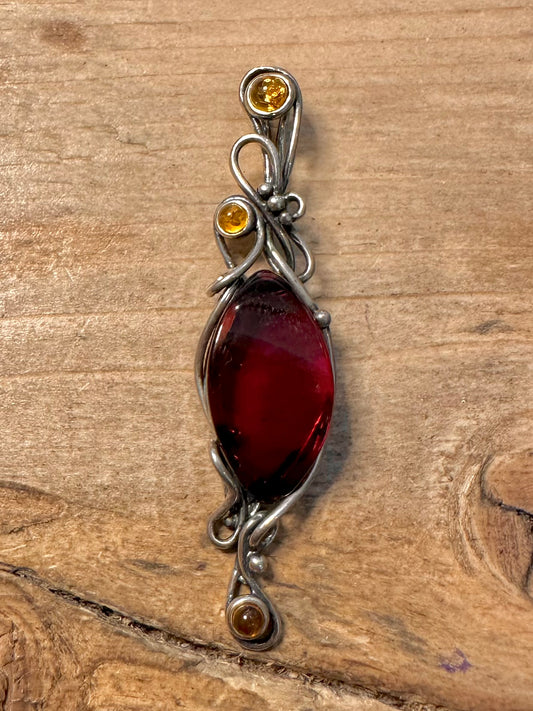 Abstract Orange and Yellow Stone 925 Silver Pendant